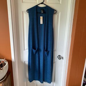 Agnes & Dora Vest Duster Sweater Blue NWT Women’s Size XS/S Pockets Slit Side